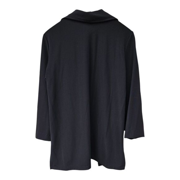 Susan Graver Style Liquid Knit 3/4 Sleeve Open Front Cardigan Black M Collared - Picture 2 of 7
